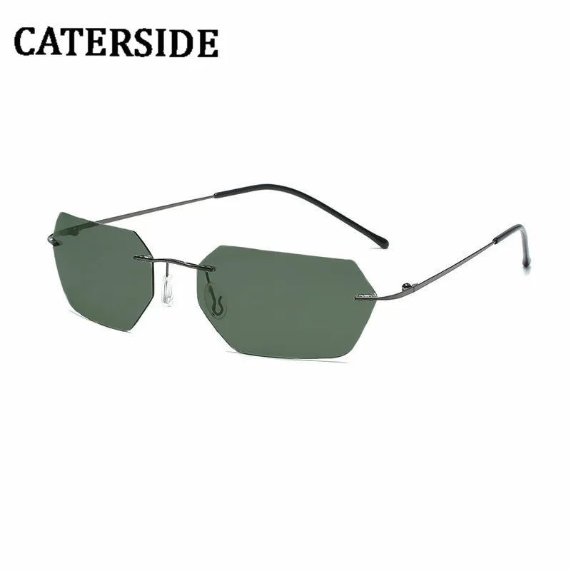 CATERSIDE Polarized Rimless Sunglasses Men 100% Titanium Ultralight Polygonal Sun Glasses Woman Cosplay Driving Party Eyewear