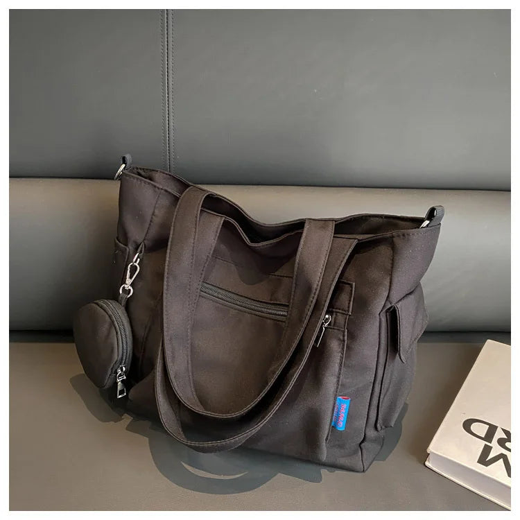 Large Capacity Unisex Tote Bag with Coin Purse, College Style Middle School Student Schoolbag Casual Bag Crossbody Shoulder Bag