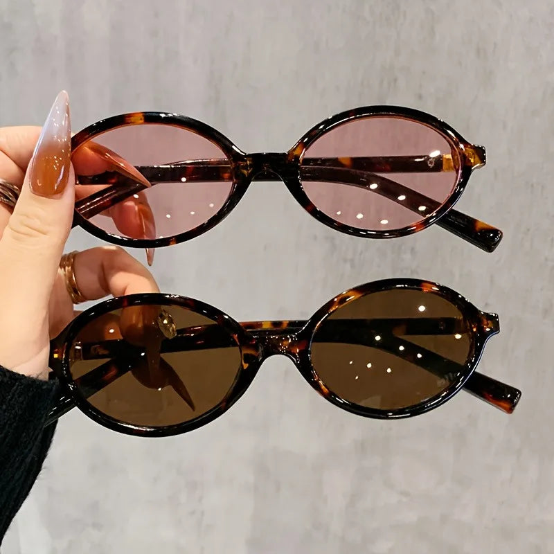 2 Pcs Women Oval Retro Glasses Y2K Leopard Small Frame Glasses New Fashion Simple Vintage Female Girls Eyewear