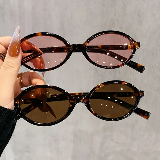 2 Pcs Women Oval Retro Glasses Y2K Leopard Small Frame Glasses New Fashion Simple Vintage Female Girls Eyewear