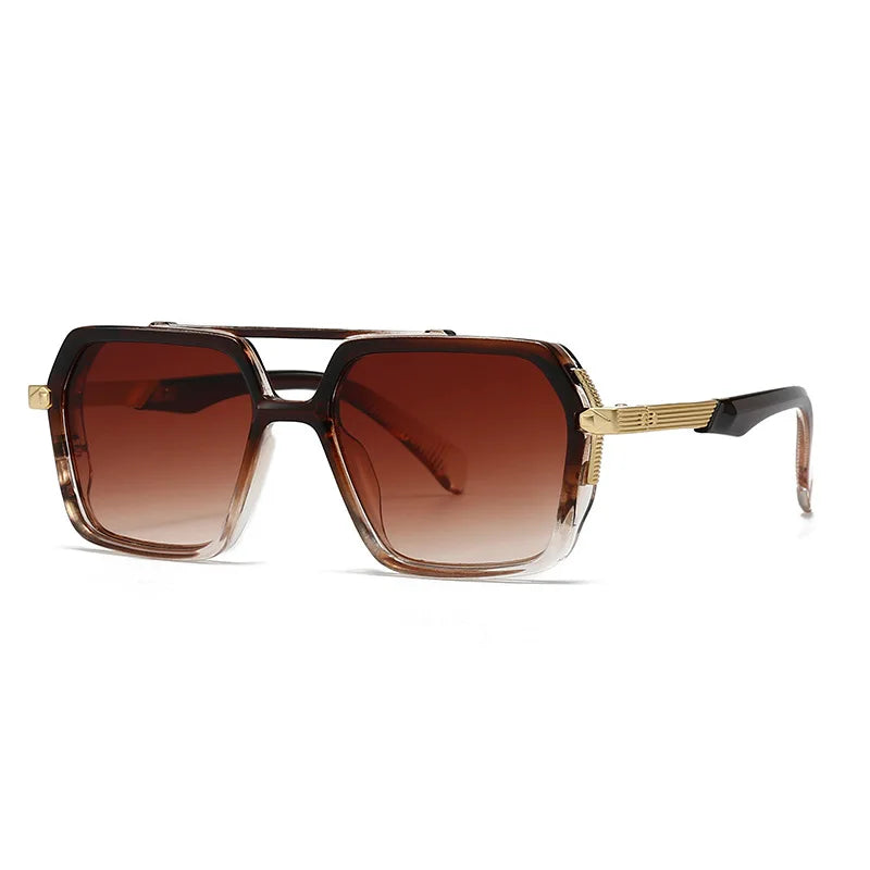 JNPCXI Ins Popular Fashion Double Bridges Square Sunglasses Women Retro Rivets Green Green Men Punk Sun Glasses Shades UV400
