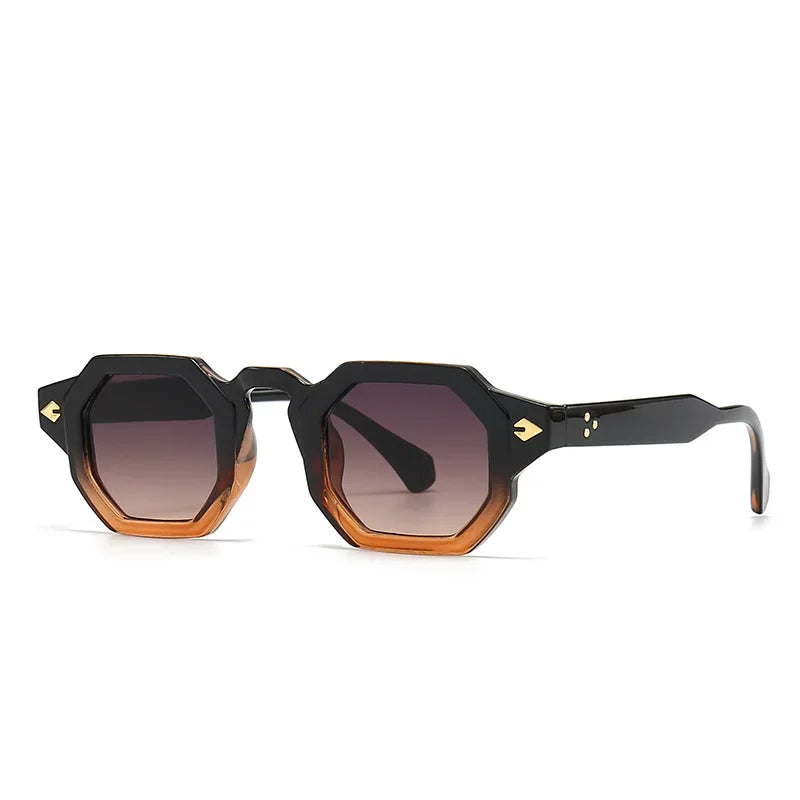 JNPCXI New Arrival Retro Polygon Square Women Rivets Sunglasses Gradient Shades UV400 Men Brand Designer Punk Sun Glasses