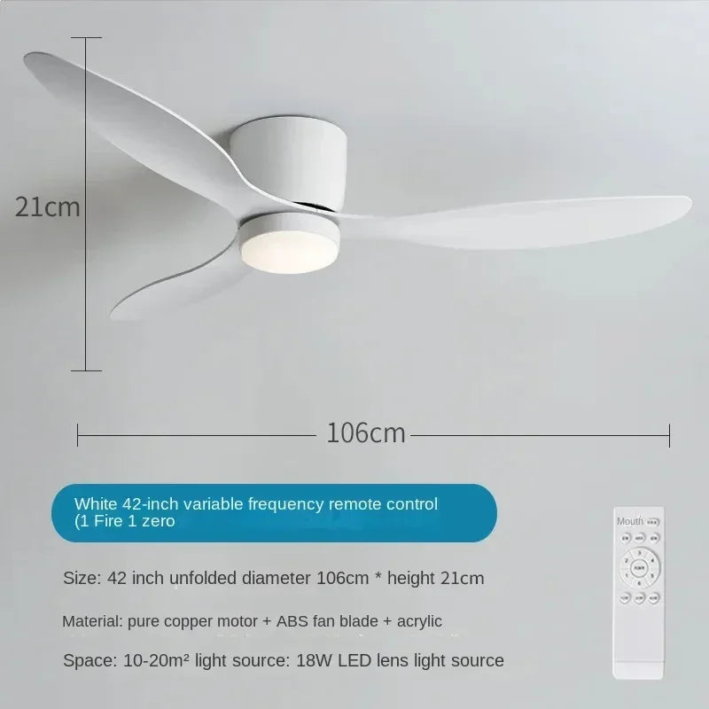 Modern LED Ceiling Fan Lights, Low Floor Decorative Lights with Remote Control