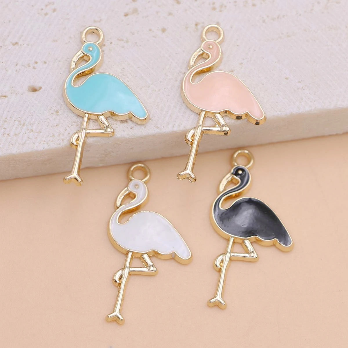 10Pcs Gold Plated Enamel Flamingo Charms Pendant for Jewelry Making Earrings Bracelet Necklace Accessories DIY Findings