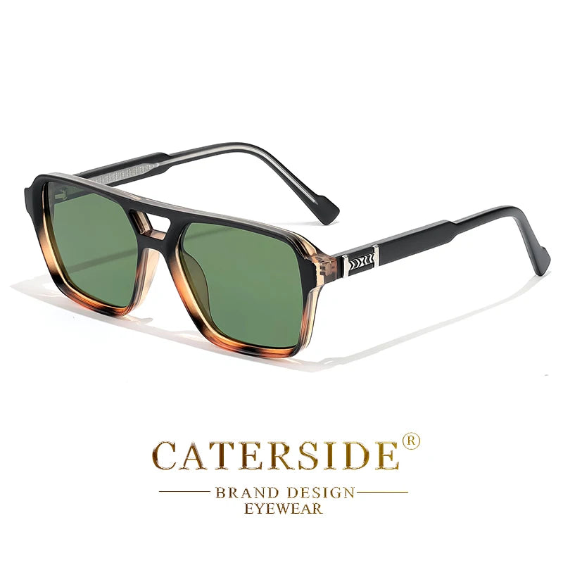CATERSIDE Retro Punk Sunglasses Men Square Frame Flat Top Double Bridge High Quality Sun Glasses for Women Party Festival Gifts