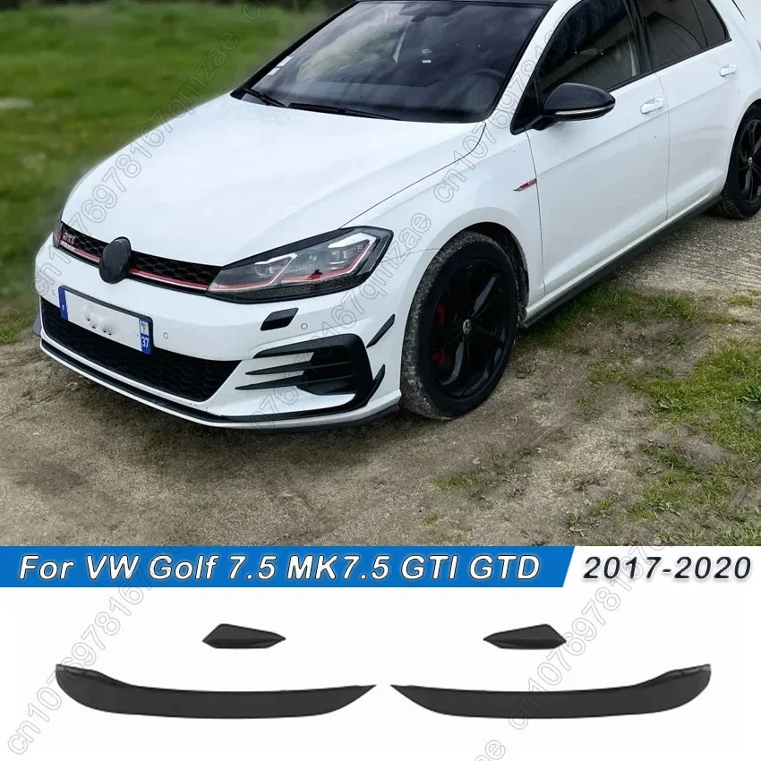 For Volkswagen Golf 7.5 MK 7.5 GTI GTD 2017-2020 RevoZport Style Front Bumper Side Vent Spoiler Aero Kit Canards Gloss Black