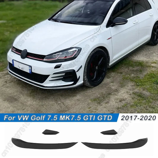 For Volkswagen Golf 7.5 MK 7.5 GTI GTD 2017-2020 RevoZport Style Front Bumper Side Vent Spoiler Aero Kit Canards Gloss Black