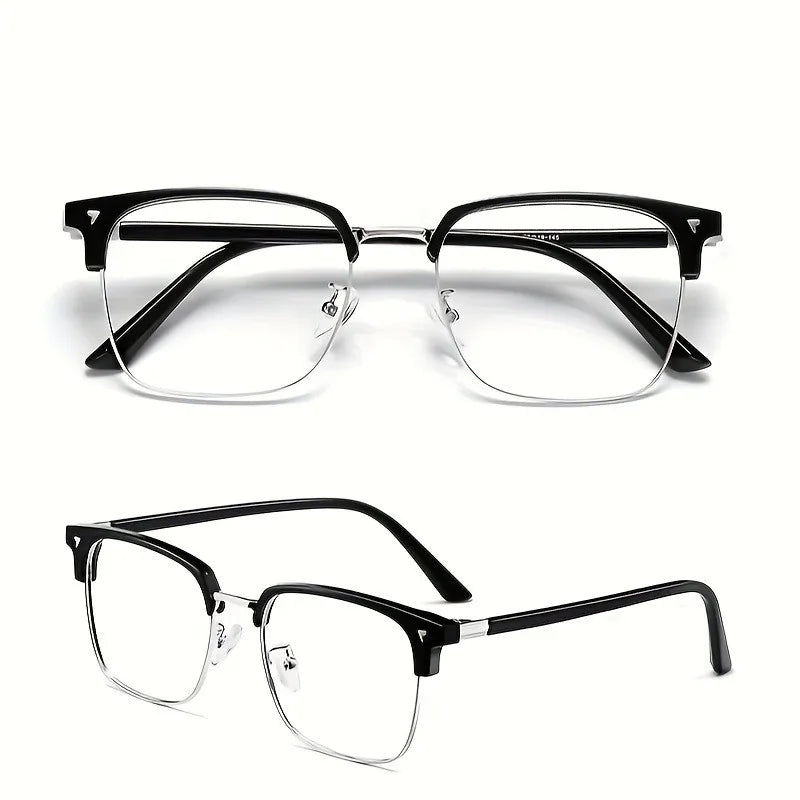 Anti blue light glasses for men and women, retro half frame eyebrow glasses frame, classic flat lens