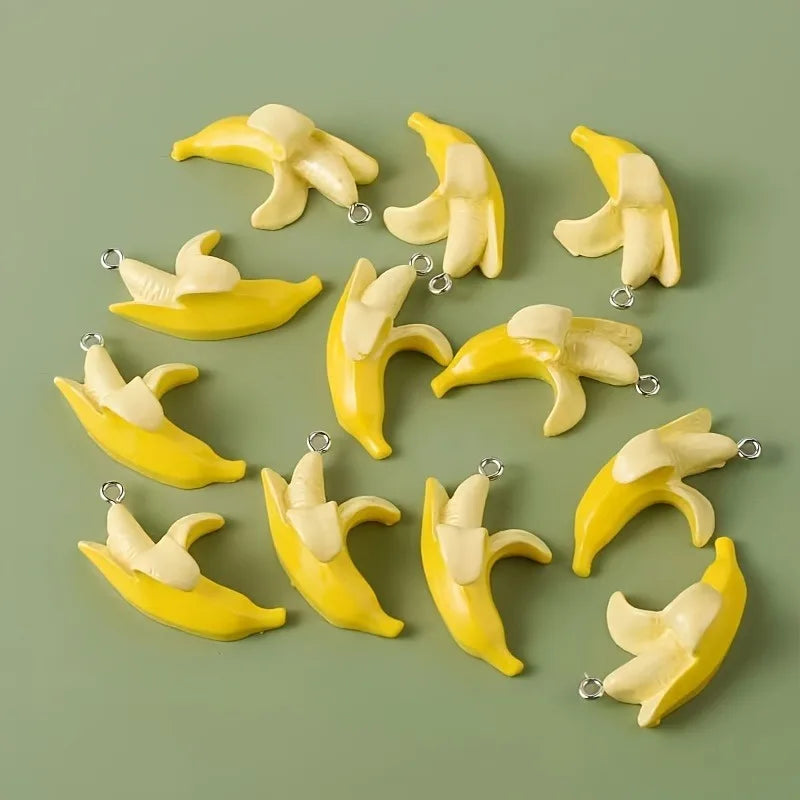 10pcs Cute 3D Banana Charms Fruit Pendants for Jewelry Making DIY Handmade Bracelet Earrings Key Chain Accessories