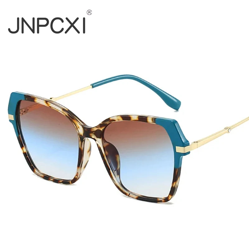 JNPCXI New Polygon Square Double Color Sunglasses Women Fashion Gradient Shades Men Eyeglass Frame
