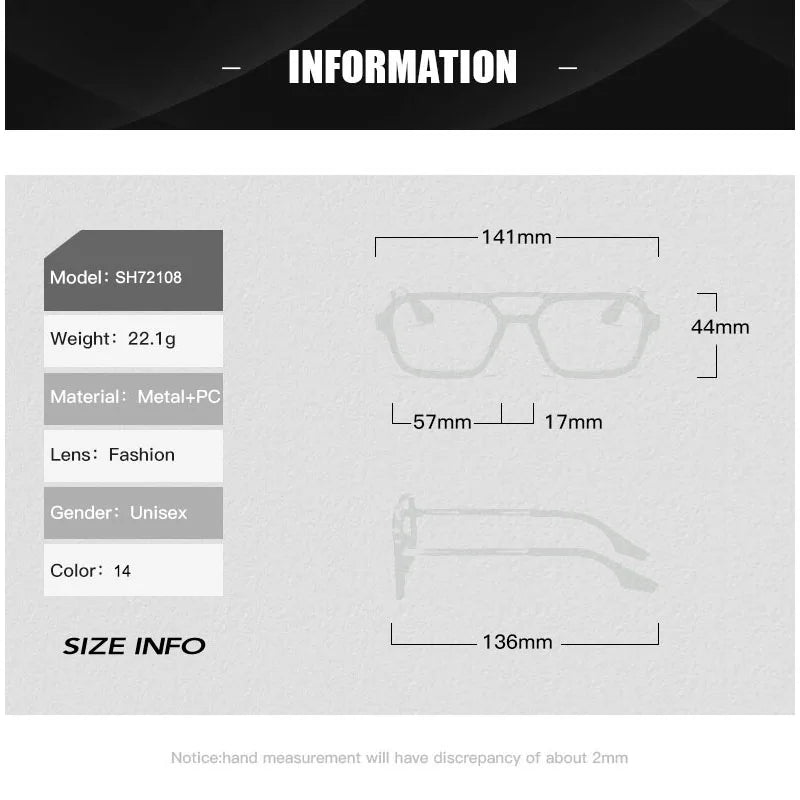 JNPCXI Quality Fashion Double Bridges Women Square Sunglasses Fashion Men Ocean Film Shades UV400 Trending Sun Glasses