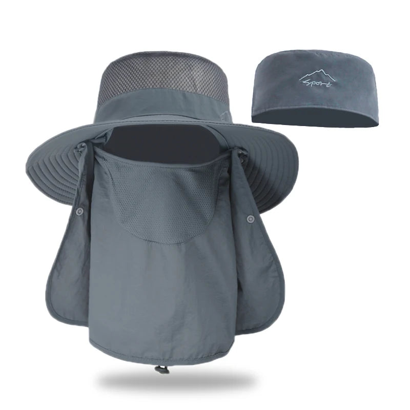Xinbaoguan 100% Nylon 9216 Men's and Women's Summer Outdoor Face Covering and Sunscreen Fishing Hat with Large brim Sunshade Hat