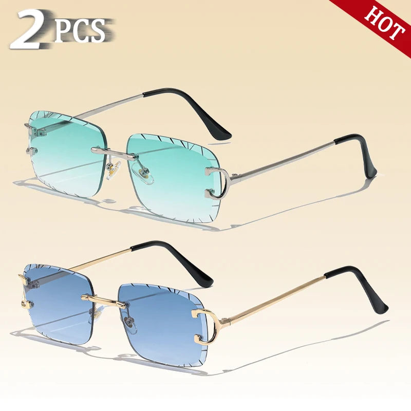 CATERSIDE Rimless Gradient Square Sunglasses Man Diamond Copper Frame Sun Glasses Punk Women's Small Frameless Eyewear UV400