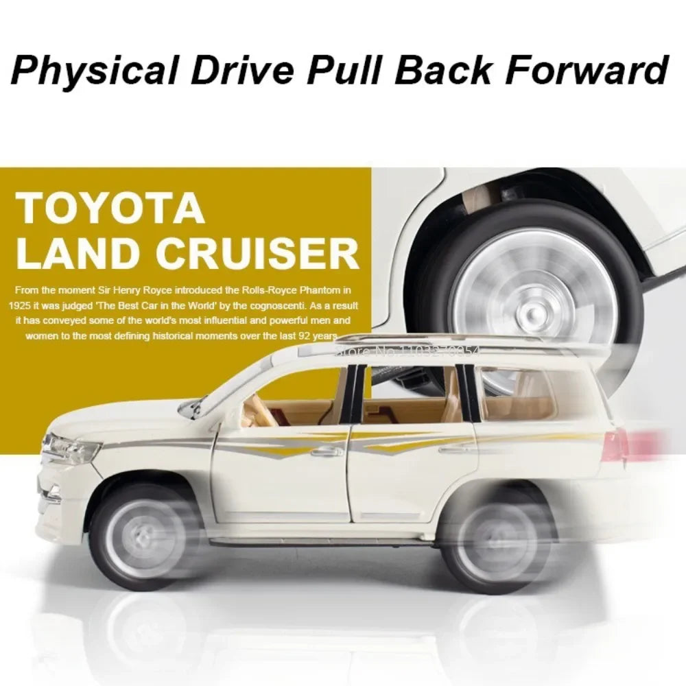 1/24 Land Cruiser RAV4 Car Toy Model Diecast Alloy ORV Cars Sound Light Pull Back 6 Door Can Be Opened Rubber Tires Vehicle Gift