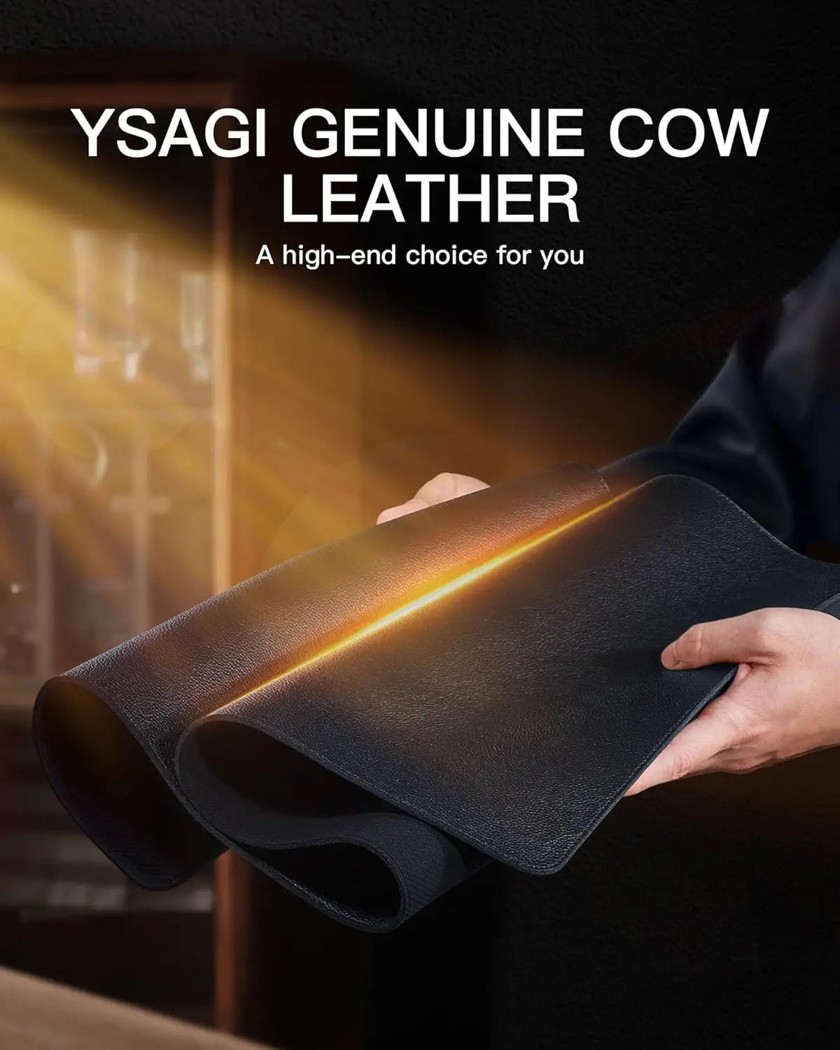 YSAGi Premium Real Leather Desk Mat, Stitched Edge Thick Office Table Pad, Anti-Slip Rubber Bottom Laptop Desk Cover