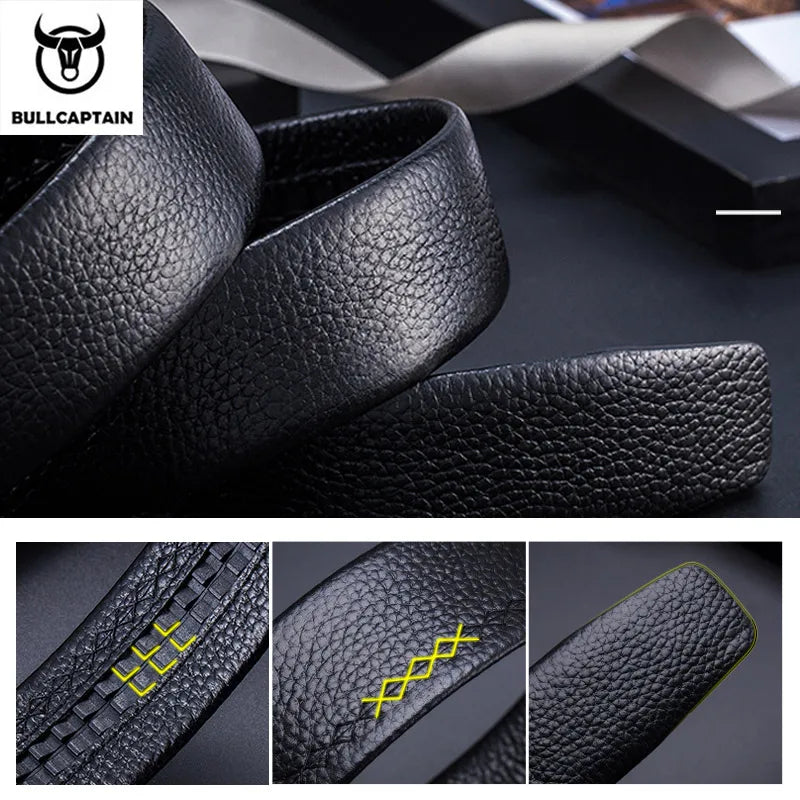 BULLCAPTAIN Genuine Leather Belt For Men High Quality Black Buckle Jeans Belt Cowskin Business BeltCasual Cowboy Waistband