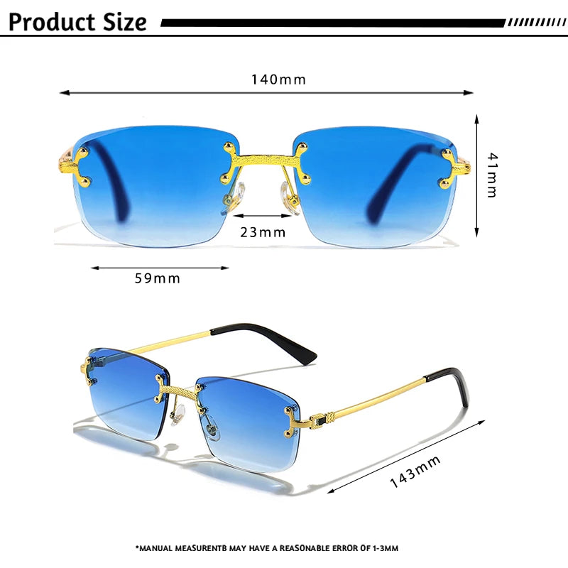 CATERSIDE Frameless Rectangle Sunglasses Women Luxury Designer Rimless Gradient Lens Metal Sun Glasses For Men Sports UV400