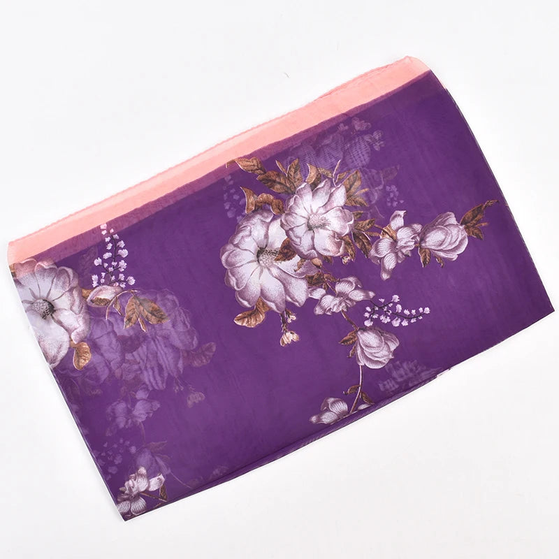 Summer New Fresh and Breathable Thin Natural Flower Printing Chiffon Women's Long Scarf Sunscreen Women's Scarf