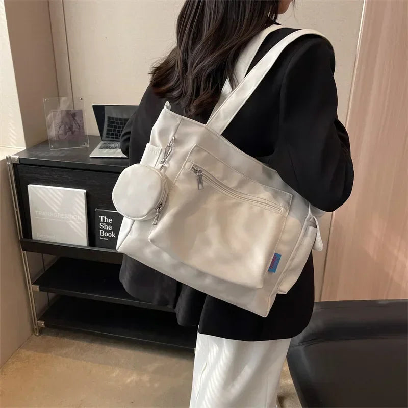 Large Capacity Unisex Tote Bag with Coin Purse, College Style Middle School Student Schoolbag Casual Bag Crossbody Shoulder Bag