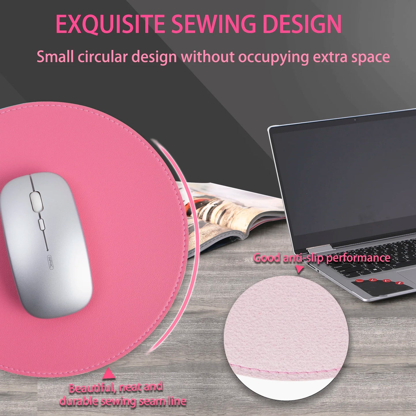 2Pack Round Mouse Pad，Leather Mouse Mat with Stitched Edge Micro-Fiber Base with Non-Slip Waterproof，Mouse Pad for Comput