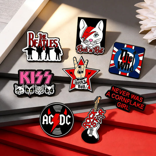 8pcs Cartoon Anime Rock Band Metal Badge Set Creative Fashion Brooch Pins for Clothing Jewelry Gift for Fans And Friends
