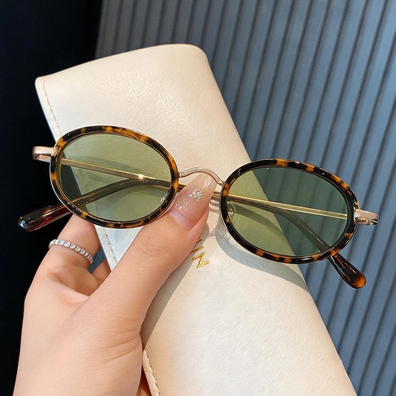JNPCXI Fashion Small Oval Candy Color Sunglasses Women Green Leopard Shades UV400 Retro Men Punk Sun Glasses