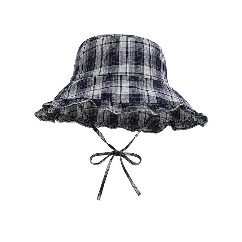 6154-New spring and summer style women's outdoor travel sun hat with laceandwidebrimforsunprotection.Retroandfashionablesstriped