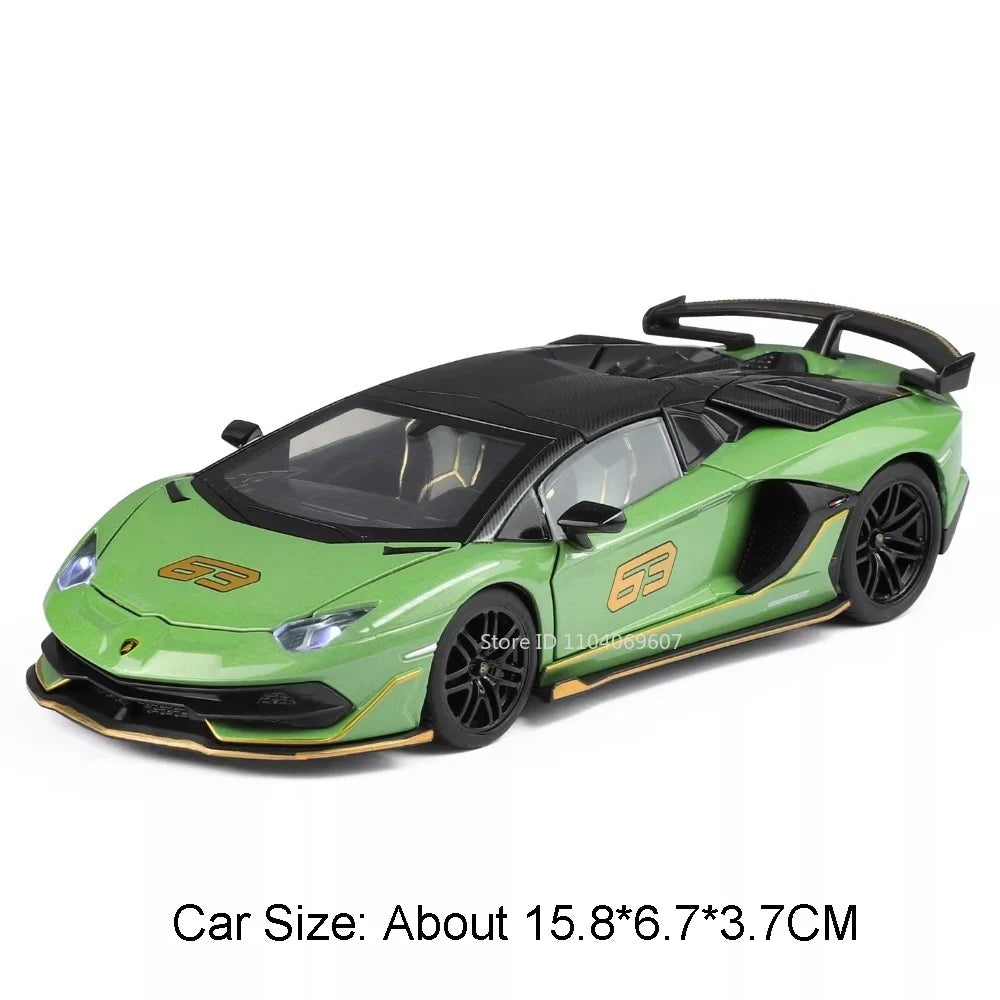 1:32 Huracán SVJ63 Alloy Sportscar Toys Diecast Model Rubber Tires Doors Opened Pull Back Miniature Vehices for Boy Fashion Gift