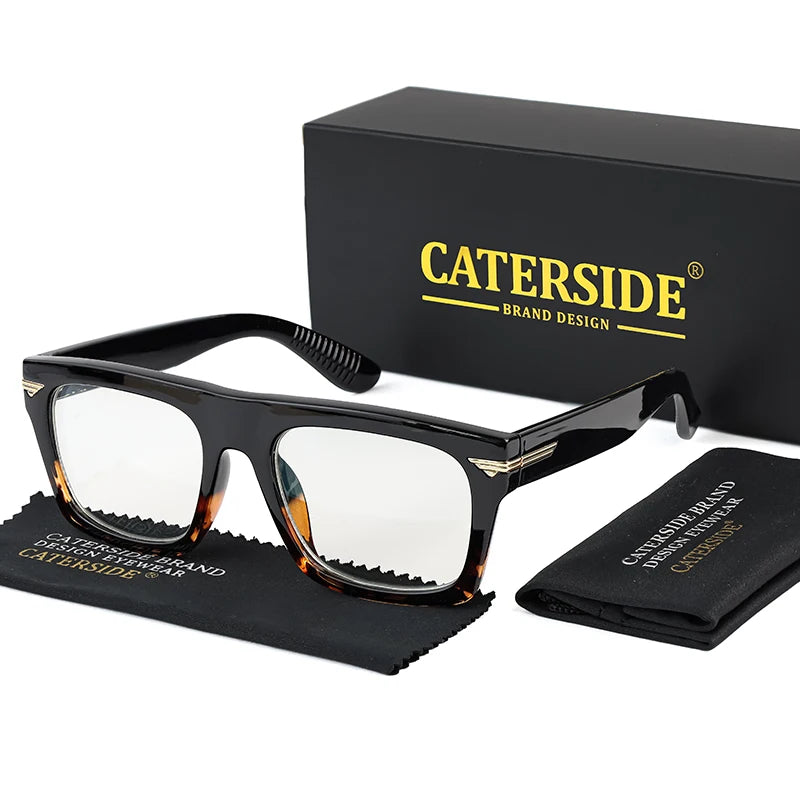 CATERSIDE Men Anti Blue Light Glasses for Square TR90 Frame Ultralight Retro Plain Glasses Trendy Myopia Computer Eyewear Frame