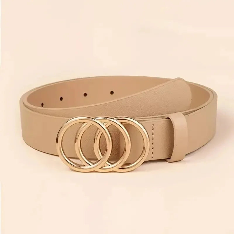 1PC Women's Fashion PU Leather Belt with Triple Round Buckle for Jeans & Dress