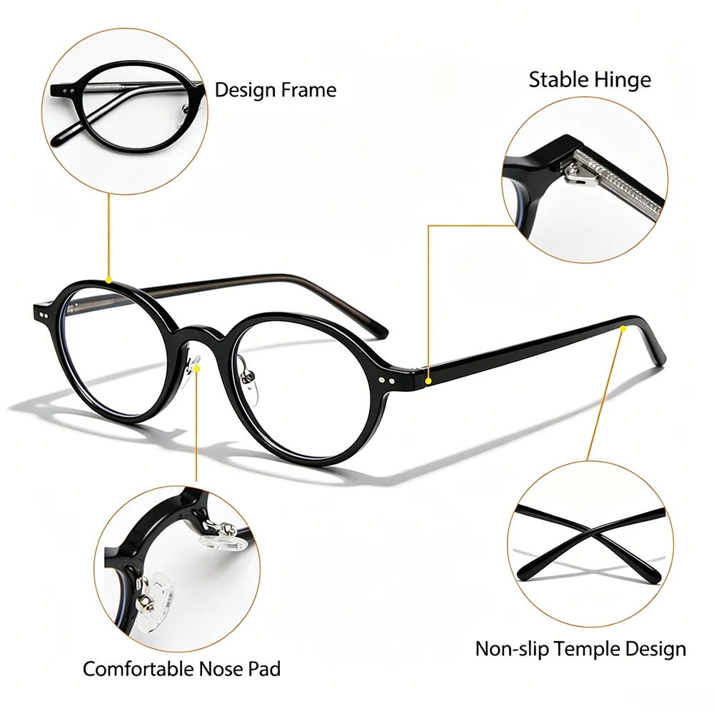 CATERSIDE Fashion Women's Flat Lens Tr-90 Oval Shaped Eyeglass Frame Acetate Temple Men's Ultra Light Decorative Eyeglass Frame
