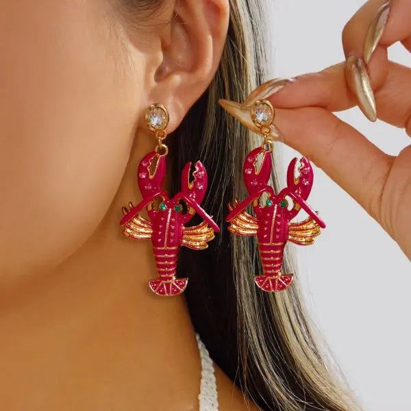 Funny Lobster Jewelry Set Beaded Necklace Dangle Earrings for Women Cute Ocean Animal Boho Beach Vacation Accessories
