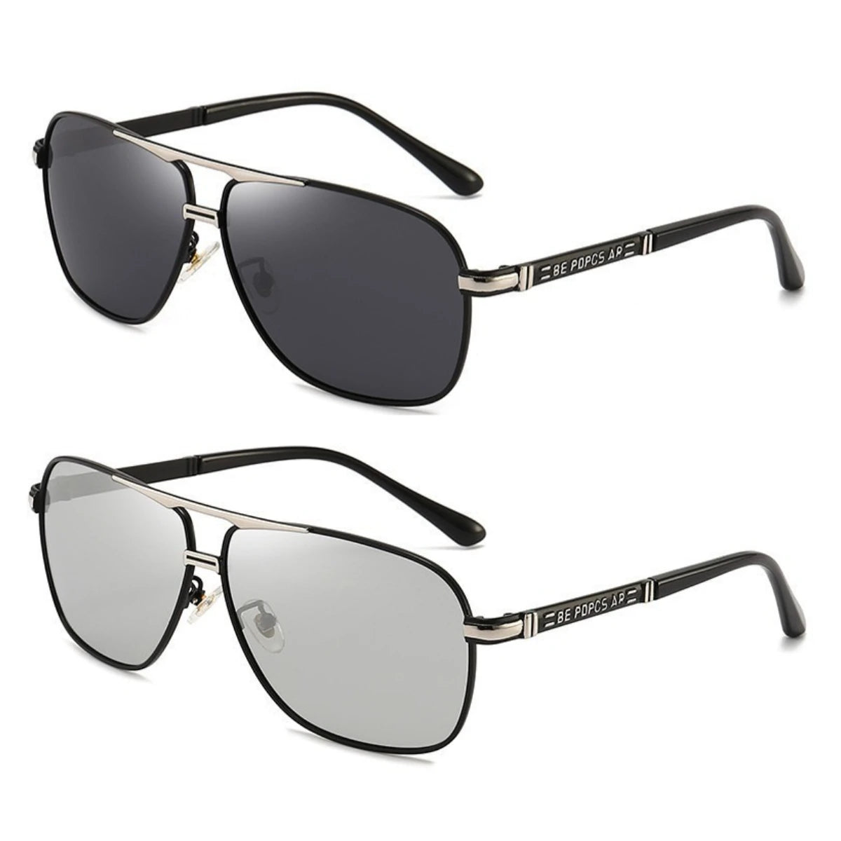 2PCS Polarized Sunglasses Men's Square Double Beam Sunshade Driver's Driving  Fishing Color Changing Day and Night Dual-use