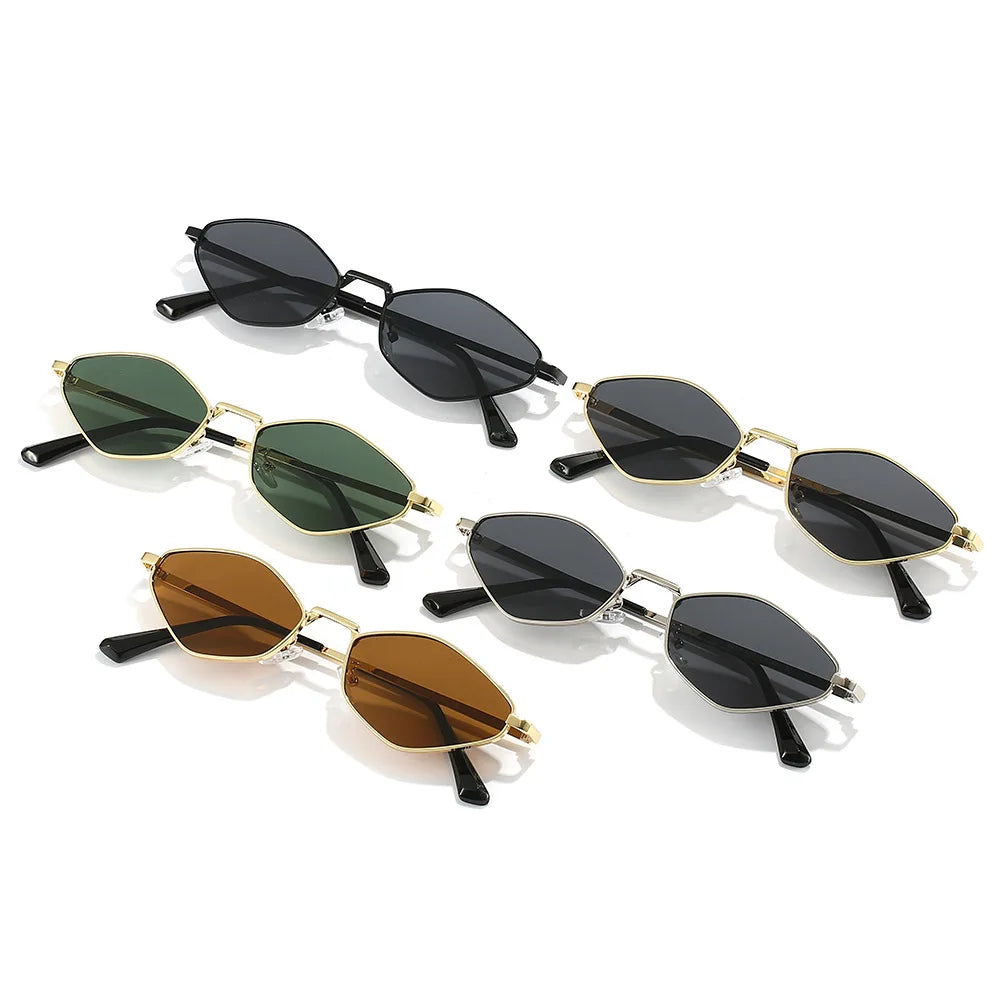JNPCXI Polygon Women Fashion Sunglasses Shades UV400 Retro Rivets Metal Men Trending Sun Glasses