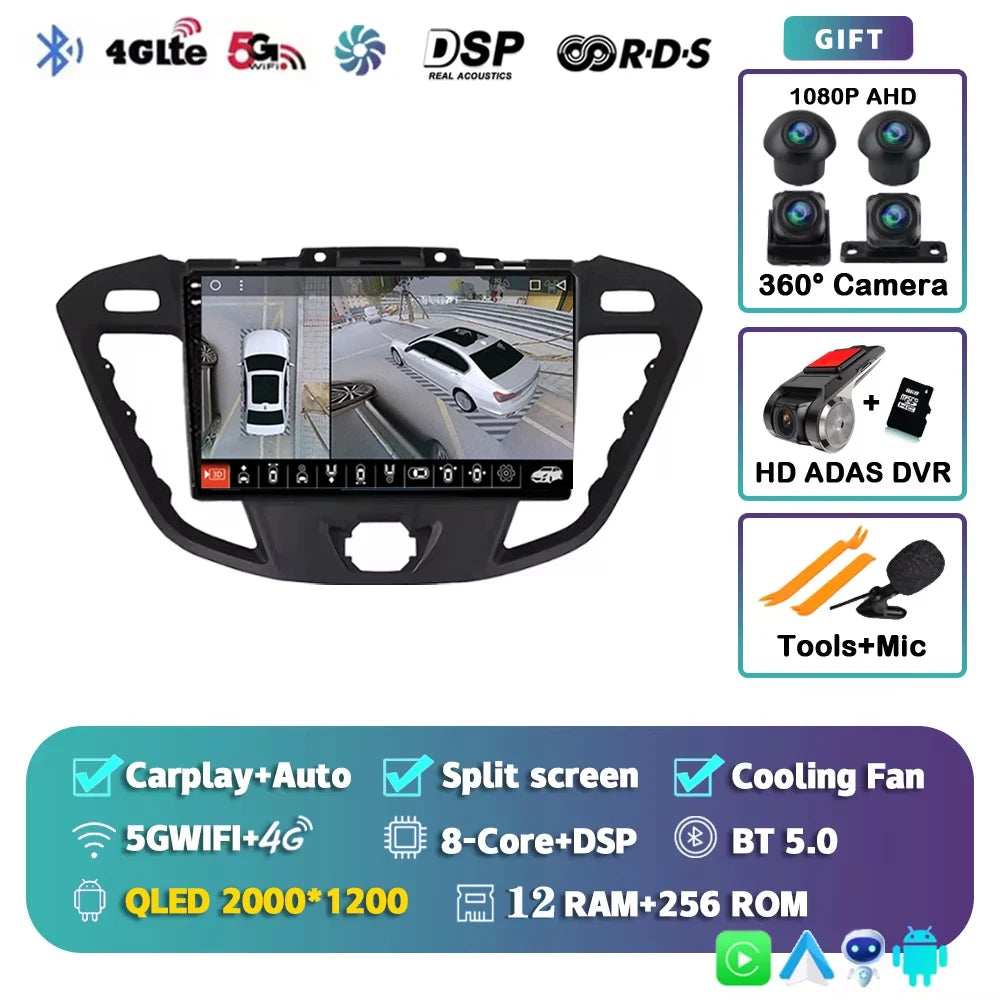 Android15 Carplay Auto WIFI+4G Car Radio For Ford Transit Custom 2013-2018 Multimedia GPS Video Player Stereo 2din Head Unit DSP