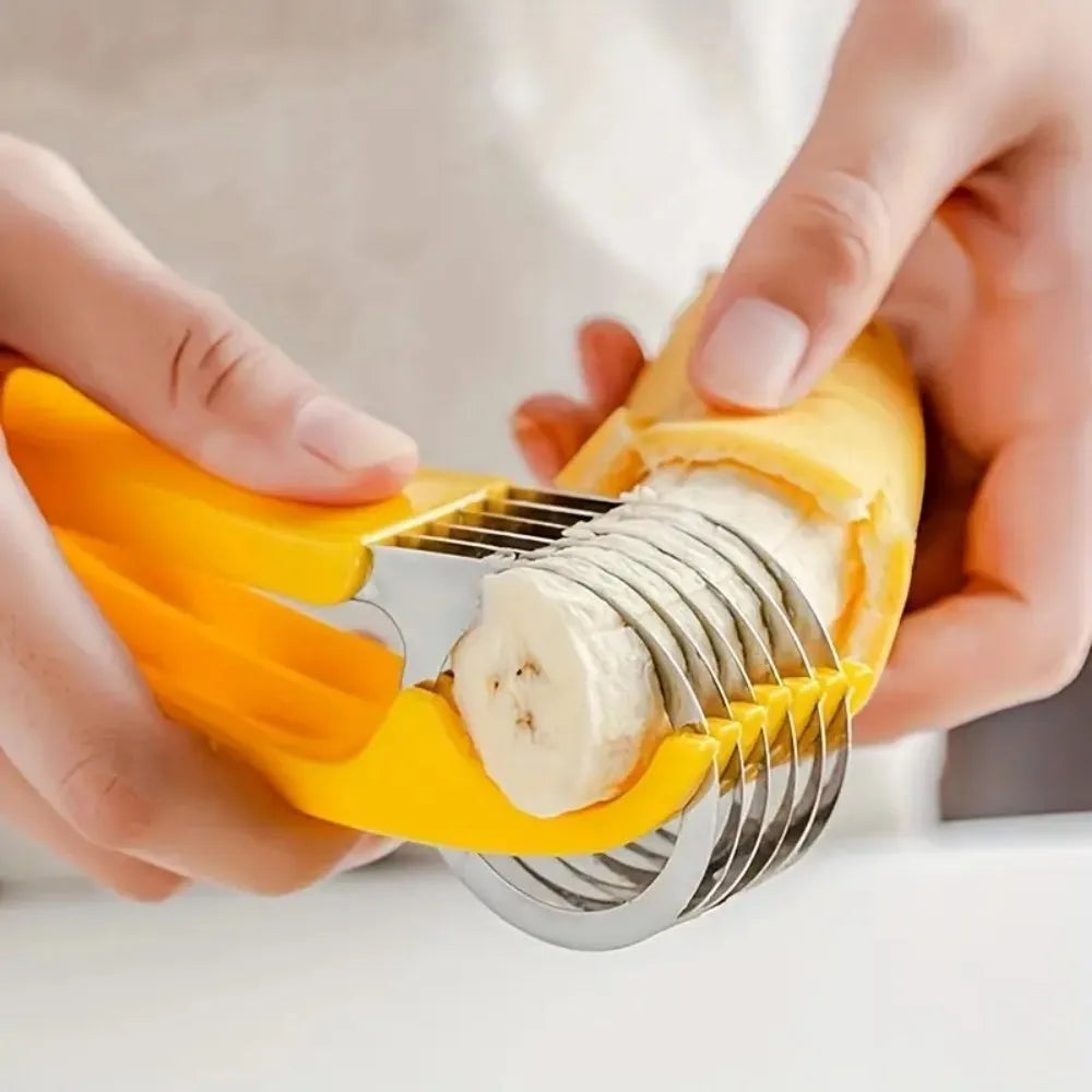 Stainless Steel Hot Dog & Banana Slicer - Multi-Fruit Cutter with Yellow Handle,Kitchen Gadget for Even Sausage and Fruit Slices