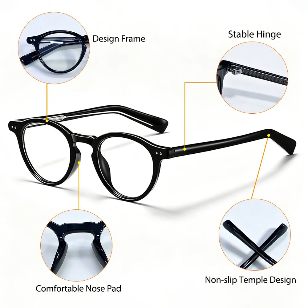 CATERSIDE Men's Anti Blue Light Glasses Tr-90 Round Frame Cellulose Propionate Temple Tips Women's  Computer Protective Glasses