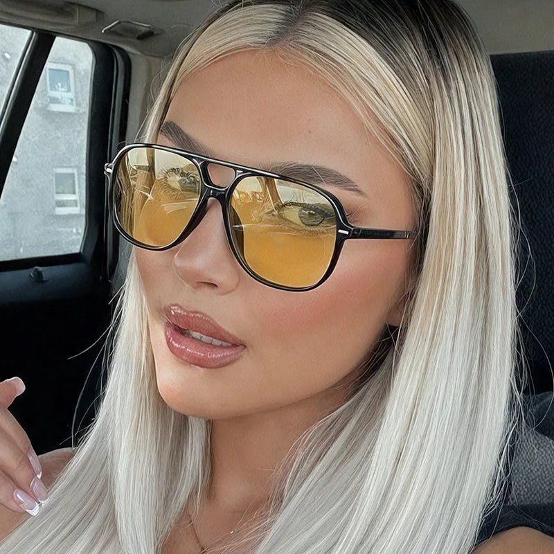 JNPCXI New Vintage Double Bridges Men Square Sunglasses Fashion Green Ocean Lens Eyewear Women Trending Rivets Sun Glasses UV400