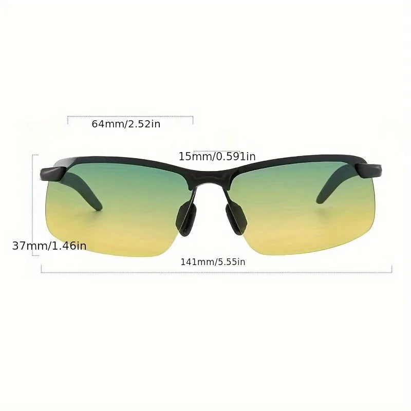 2-piece set, men's and women's day and night driving glasses, stylish square frame with yellow PC lenses