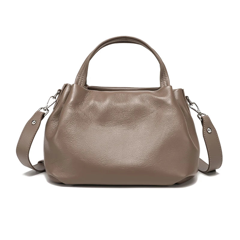 Women's Genuine Cowhide Leather Large Capacity Tote Bag Bucket Ladies Shoulder Bag Crossbody Luxury Brand Bag Female Designer