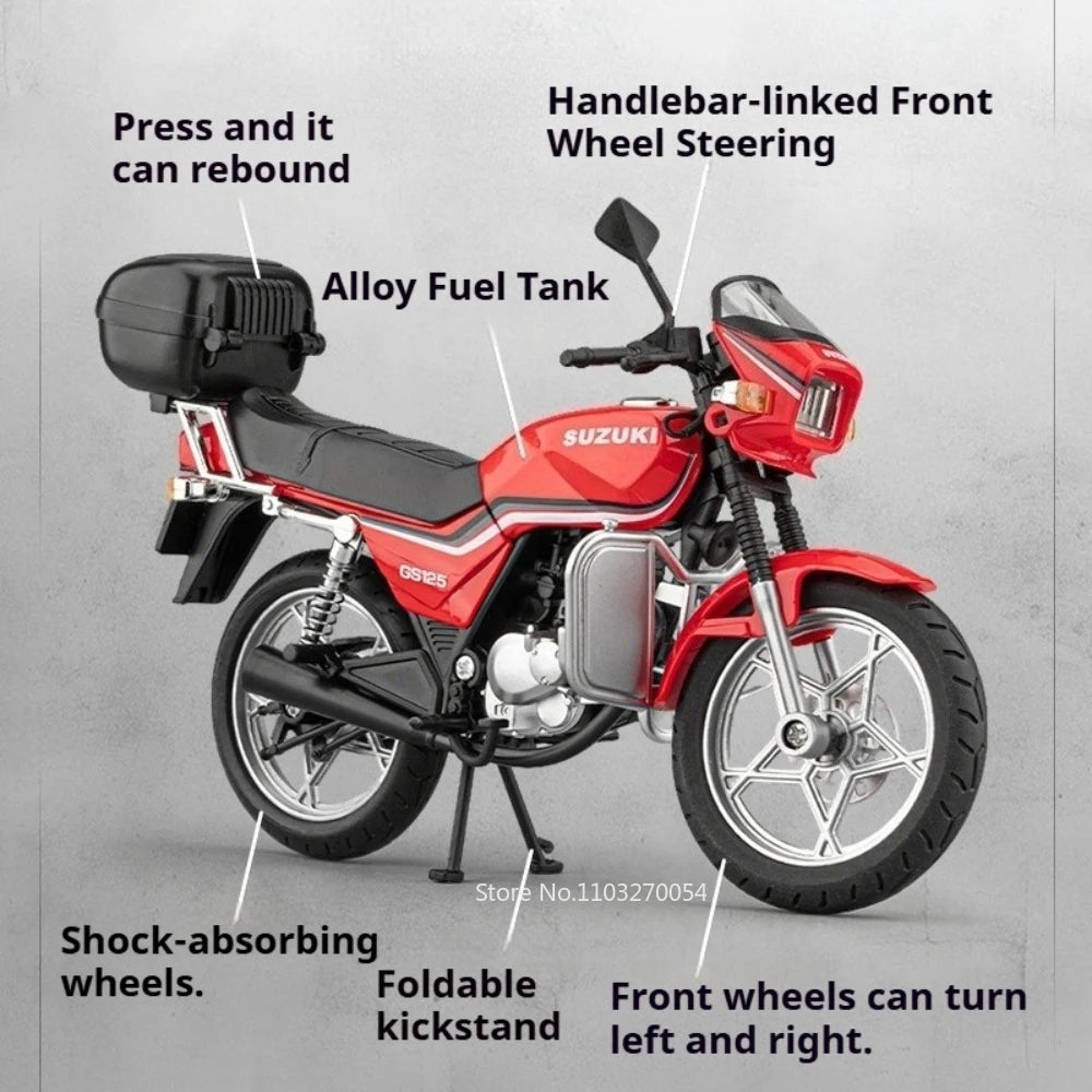 1:12 SUZUKI GS125 Hayabusa Miniature Motorcycle Diecast Alloy Model Toys Car Front Wheel Steering Motorbike Boy's Birthday Gifts