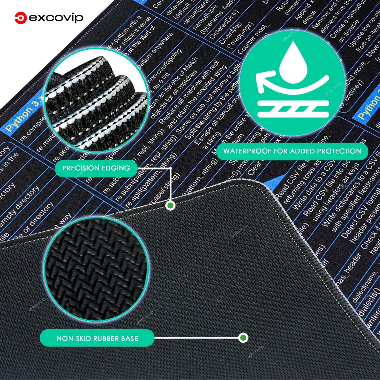 EXCO Python 3.x Programing Mouse Pad Large Shortcuts Cheat Sheet Mousepad for Artificial Intelligence Deep Learning Web Desk Mat