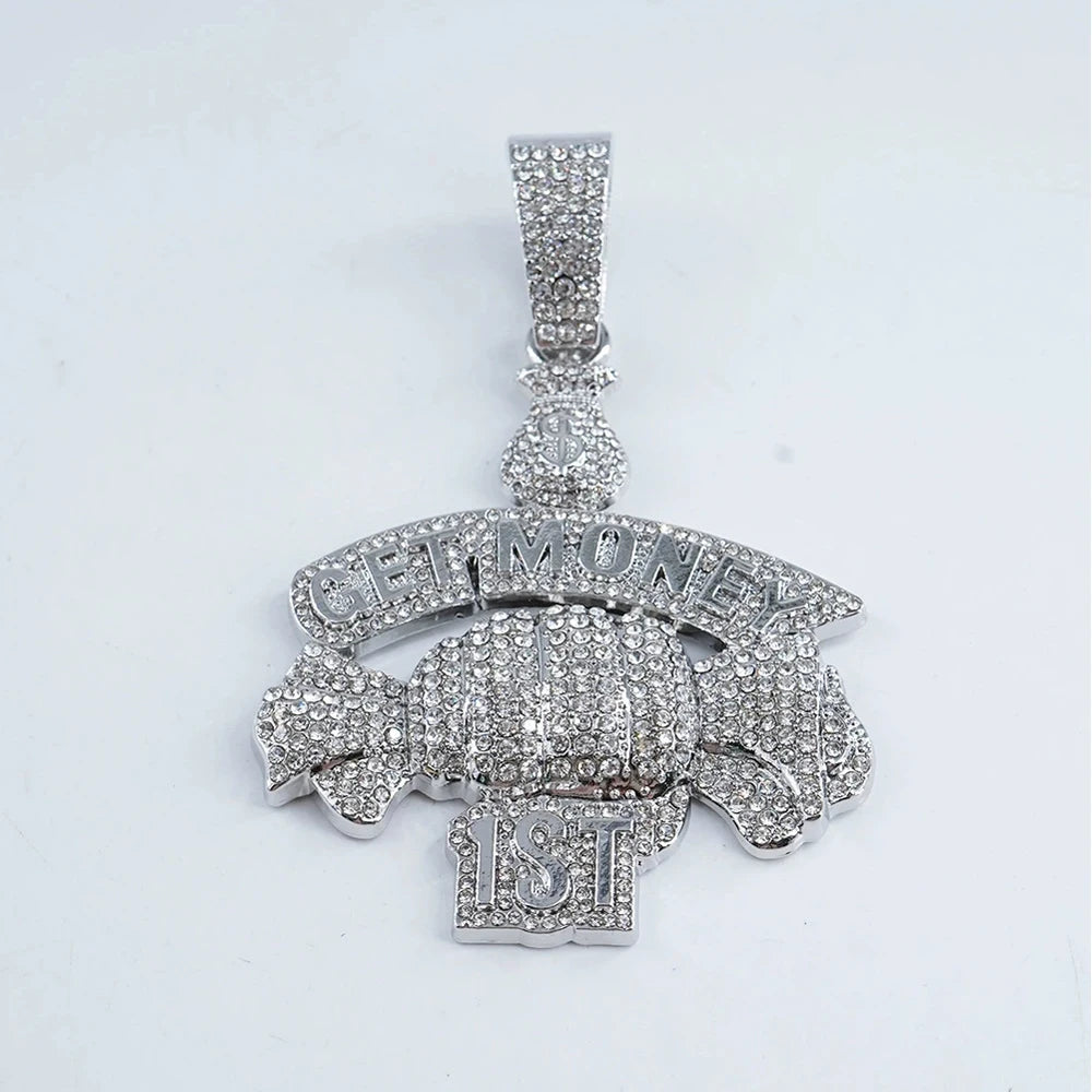 New Hip Hop Style Letter GET MONEY & Money Bag Pendant Necklace with 15MM Cuban Chain Men Candy Necklaces Rapper Hip Hop Jewelry