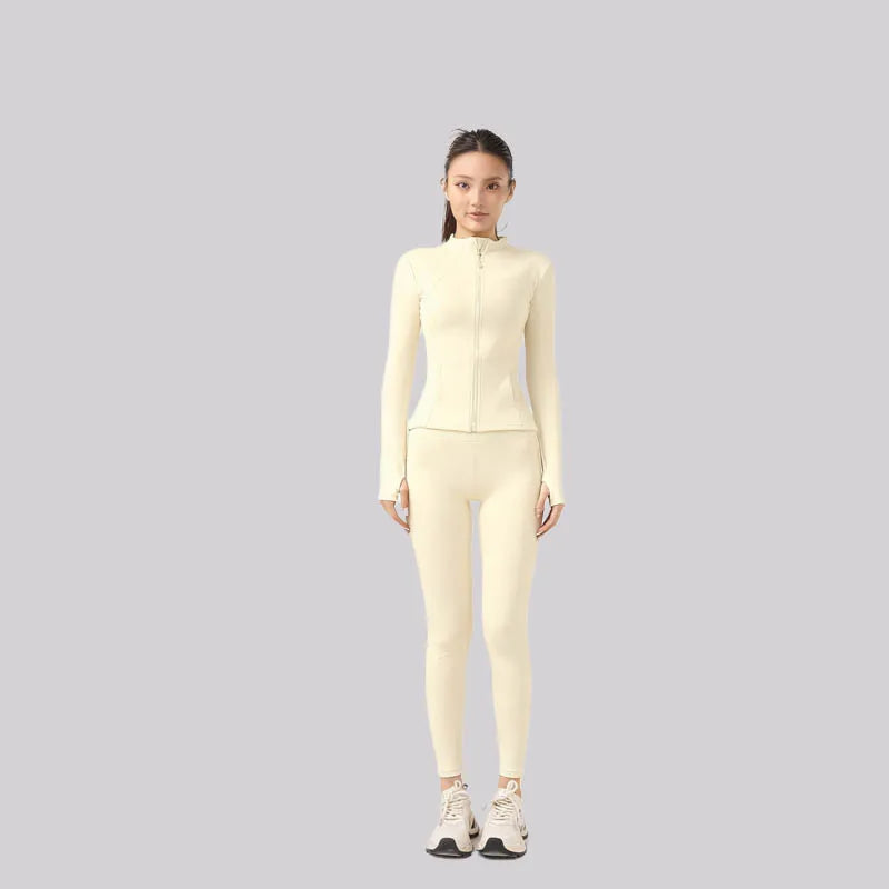 New Yoga Set: Stand Collar Zipper Slim-Fit Layering Sports Two-Piece with Thumb Holes