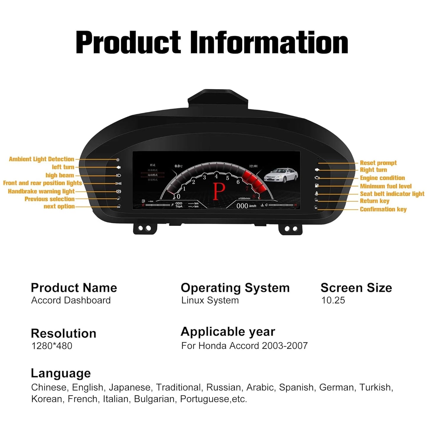 For Honda Accord 2003-2007 Digital Instrument Cluster Speedometer LCD Instrument Panel