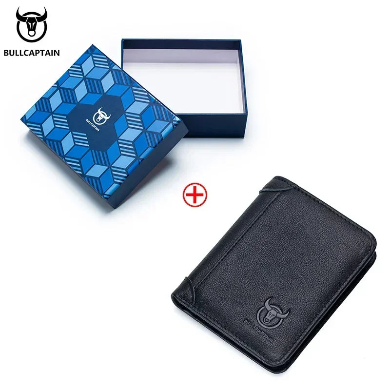 Bullcaptain RFID Leather Men's Wallet with Coin Purse Retro Fashion Men's Wallet Features Brown Short Wallet Card Holder Clutch