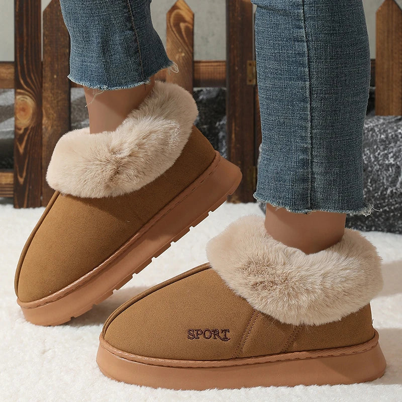 Pink Faux Fur Snow Boots for Women 2025 Warm Thicken Plush Platform Winter Boots Woman Thick Sole Non Slip Cotton Padded Shoes