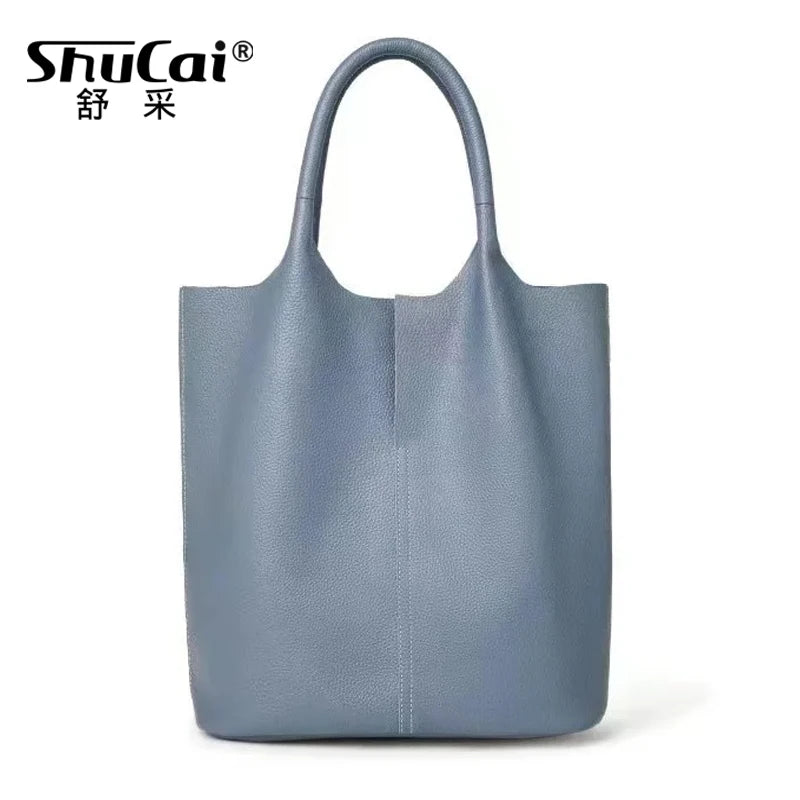 Genuine Leather Tote Bag, Soft Cowhide Shoulder Handbag, Large Classy Women Bag