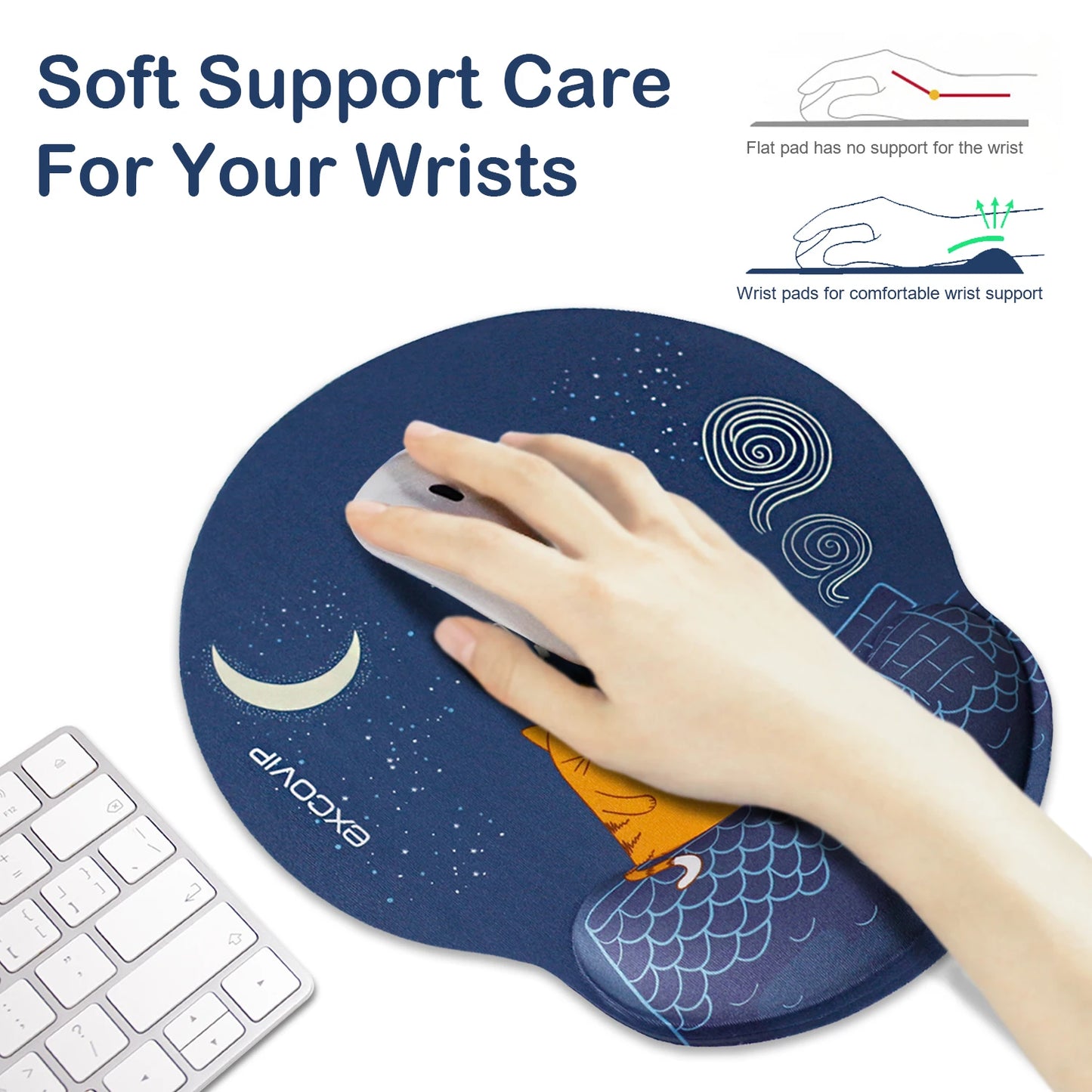 EXCO Mouse Pad with Silicone Wrist Support Rest Ergonomic Comfortable Mousepad Non-Slip Rubber Base for Computer Home Office