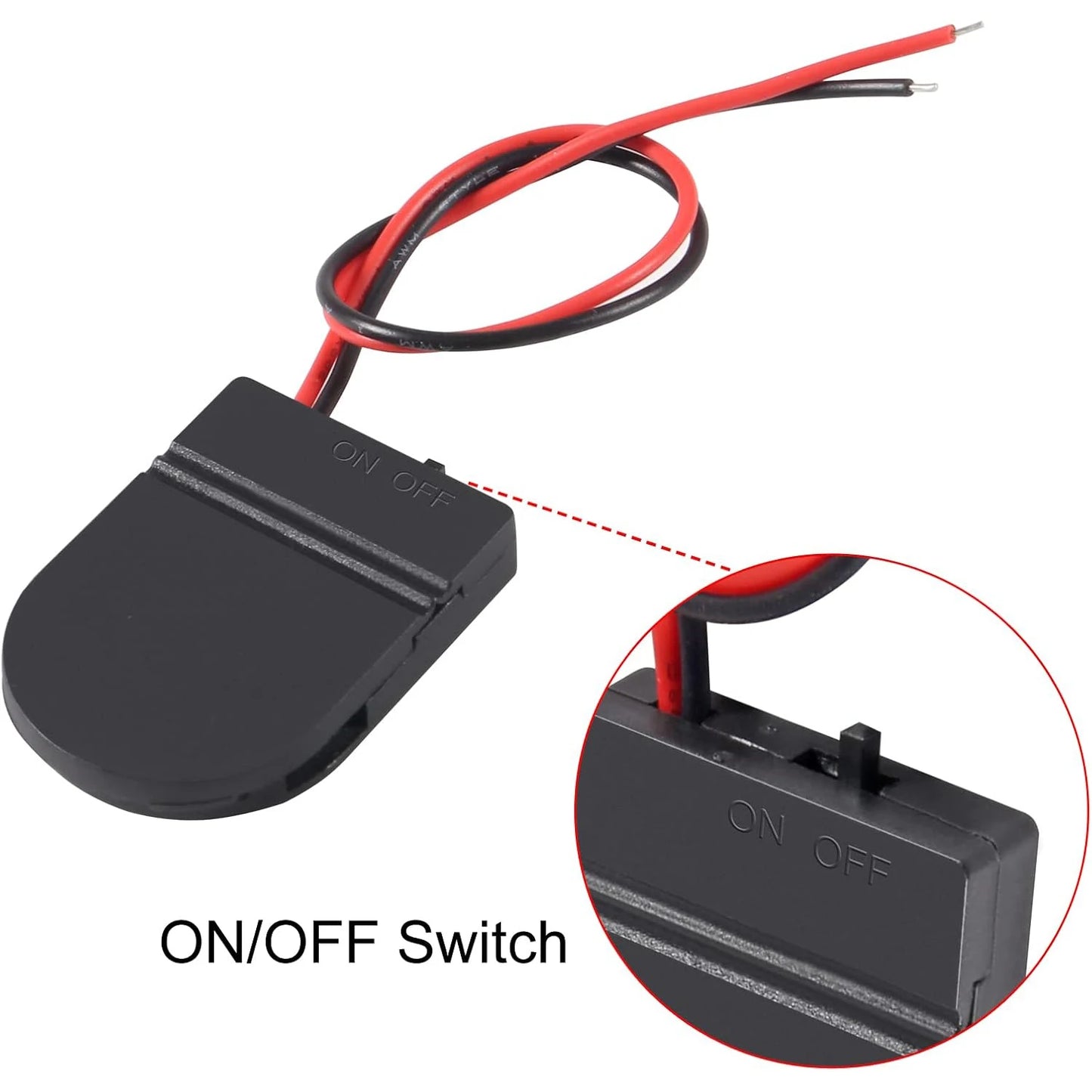 25PCS Battery Holder Coin Cell Holder, 1 x 3V CR2032 Battery Holder,Button Battery Holder with Line On Off Switch